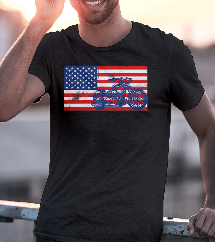 American Flag Motorcycle Stars And Stripes Pocket Motorcycl T-Shirt
