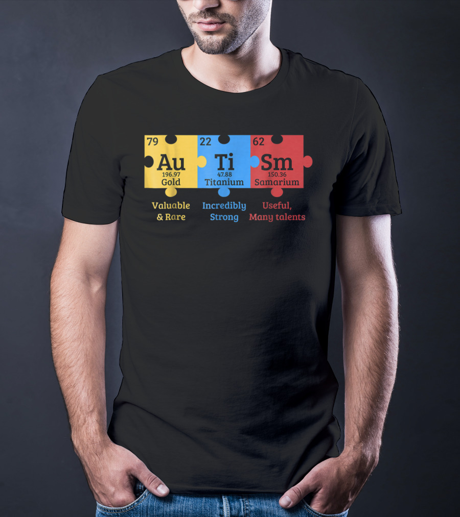 Autism Awareness Gold Titanium Samarium Elements Puzzle T-Shirt