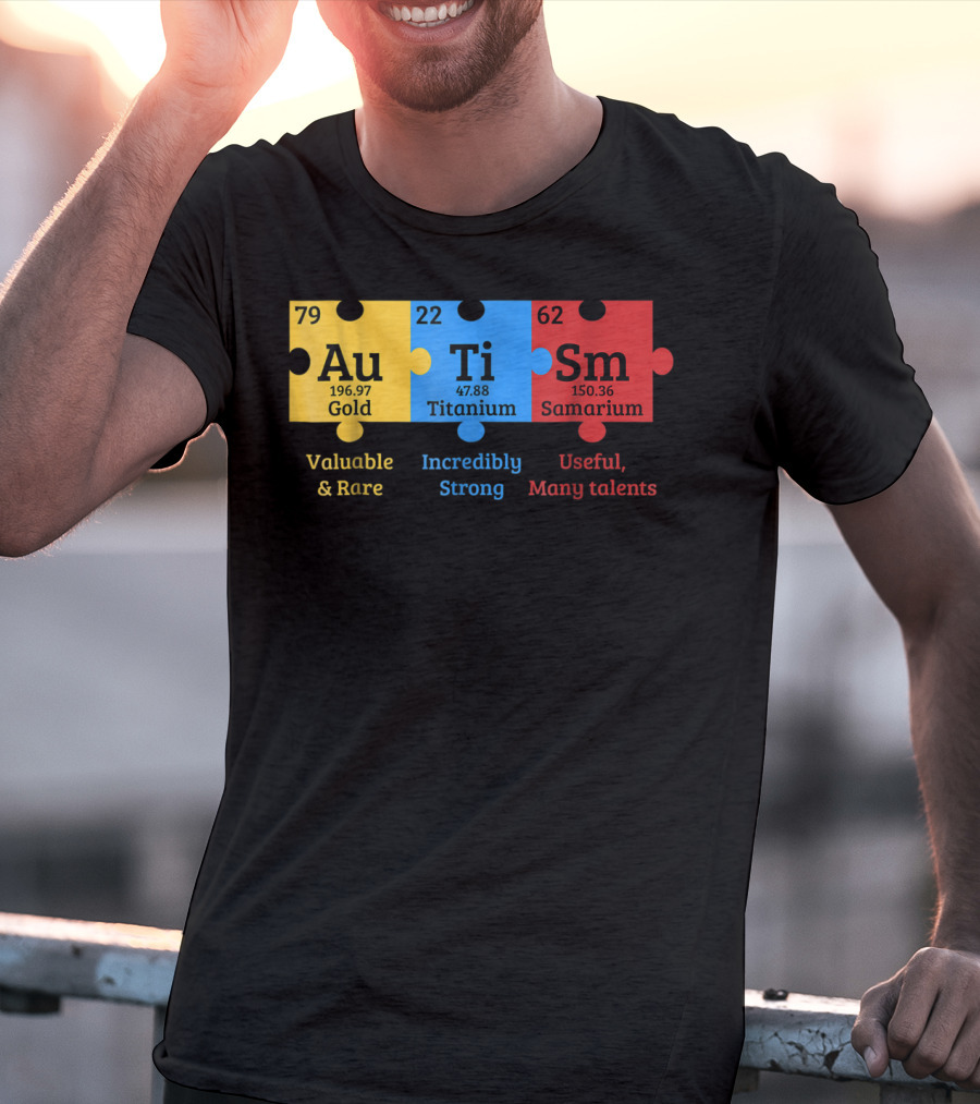 Autism Awareness Gold Titanium Samarium Elements Puzzle T-Shirt