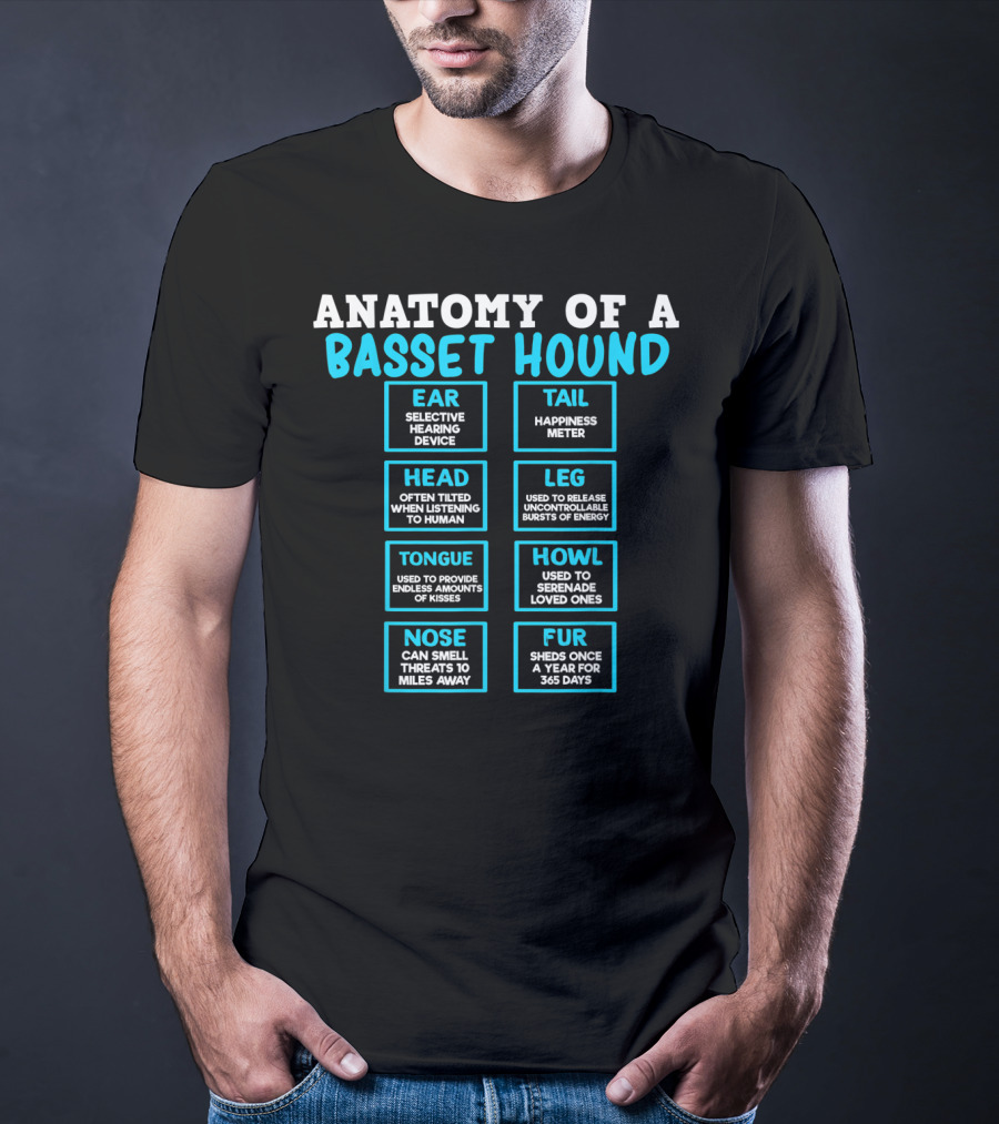 Anatomy Of A Basset Hound Ear Tail Head Leg Tongue Howl Nose Fur T-Shirt