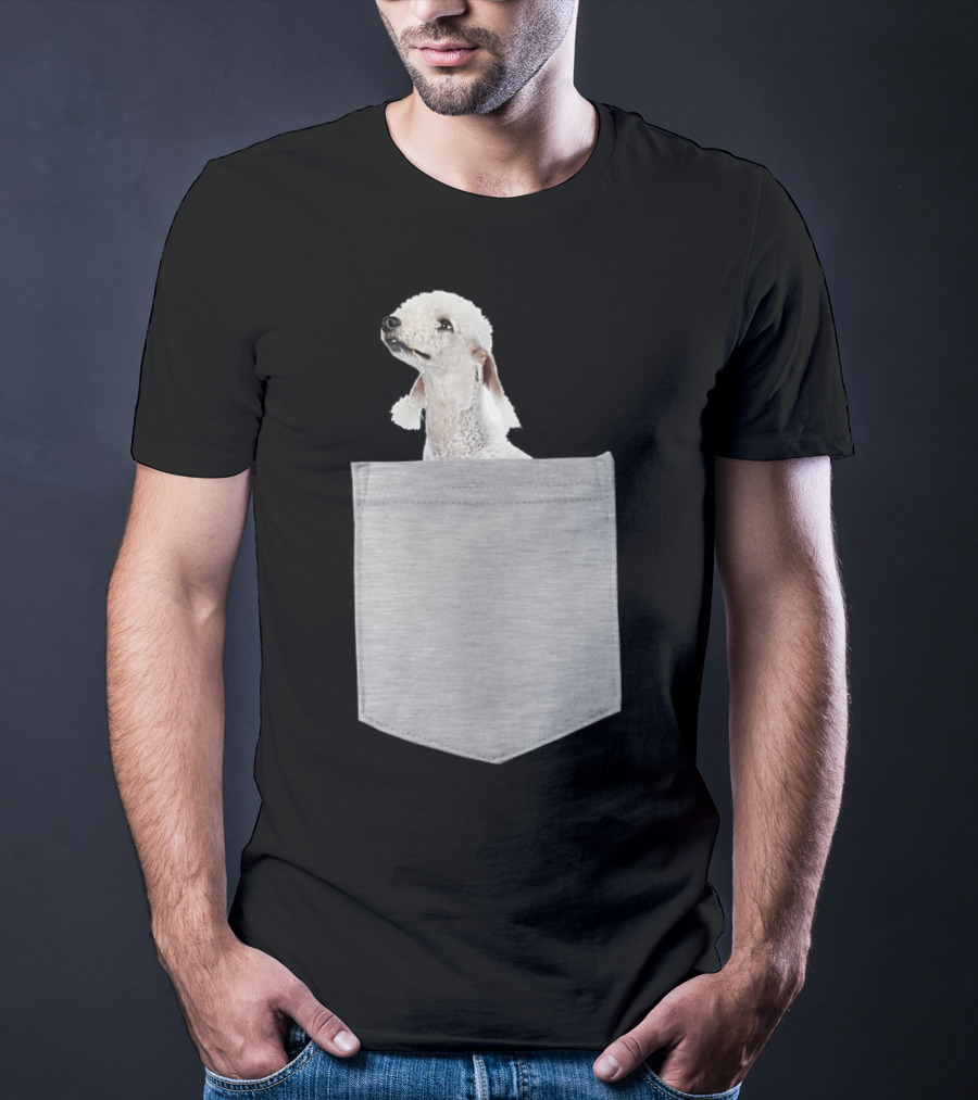 Bedlington Terrier Peeking From Gray Pocket T-Shirt