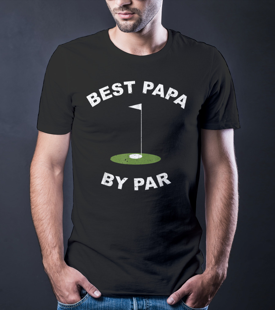 Best Papa By Par Funny Golf Men's Grandpa Green Hole Flag T-Shirt