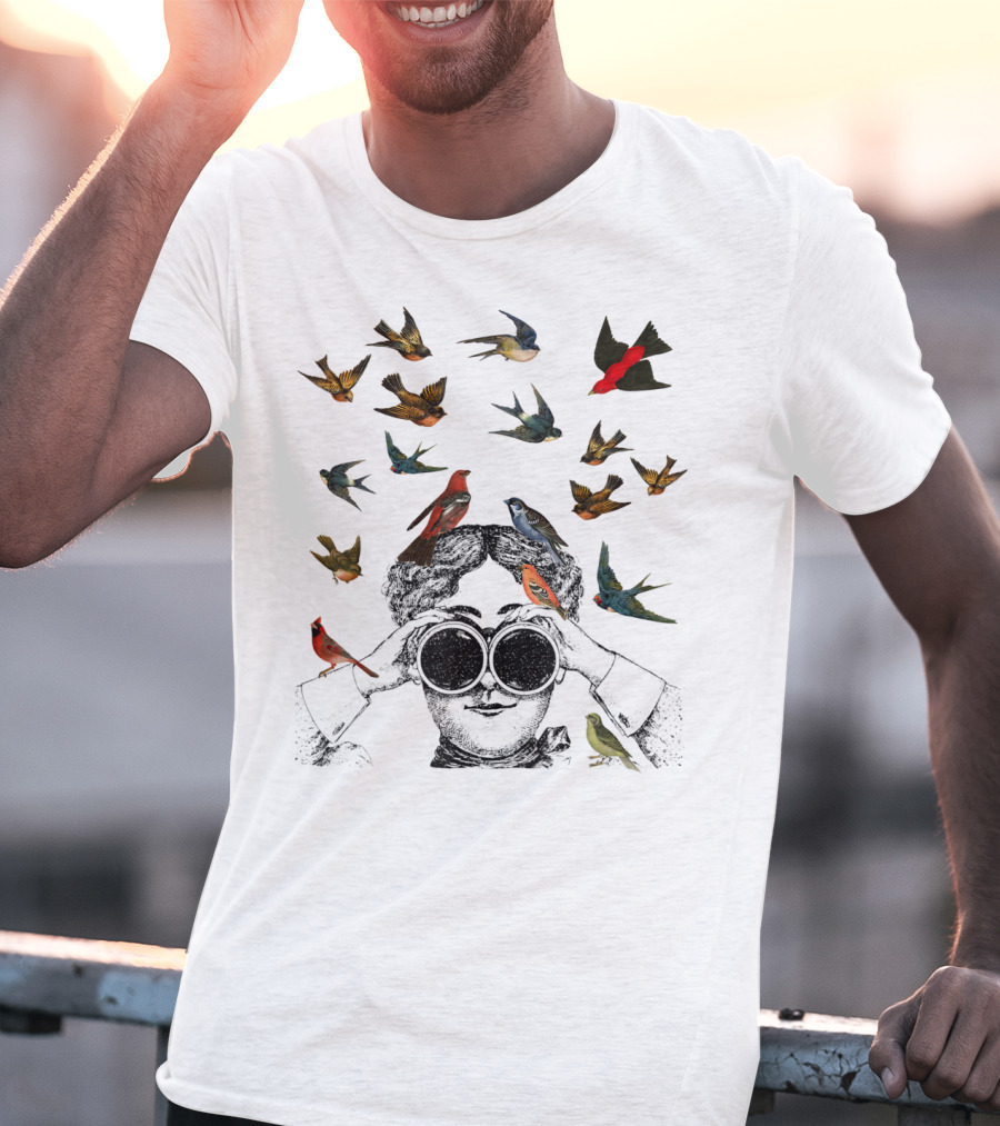 Ornithologist Birdwatching Twitcher Bird Love Enthusiast Birds Flock Binoculars T-Shirt
