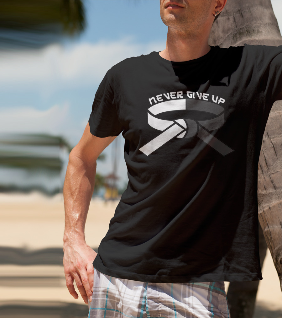 Never Give Up Black Belt Motivational Martial Arts T-Shirt