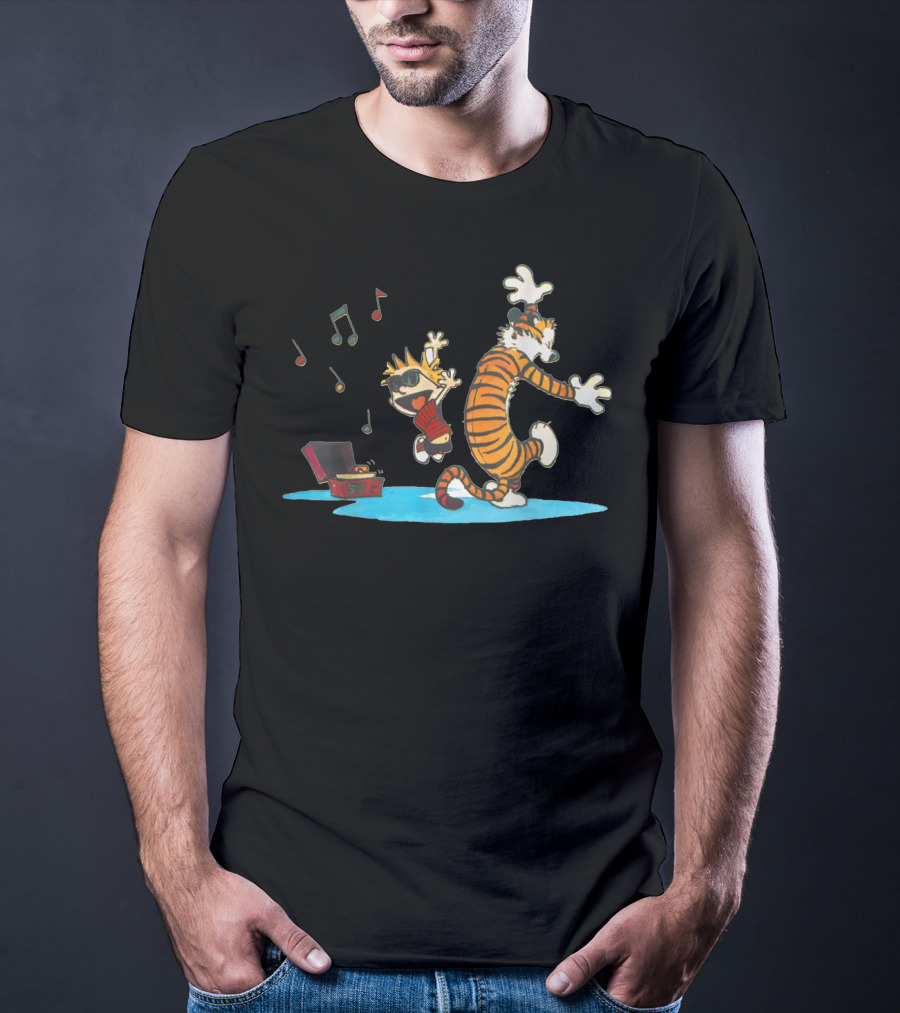 Calvin Dancing With Music Hobbes Vinyl Player T-Shirt