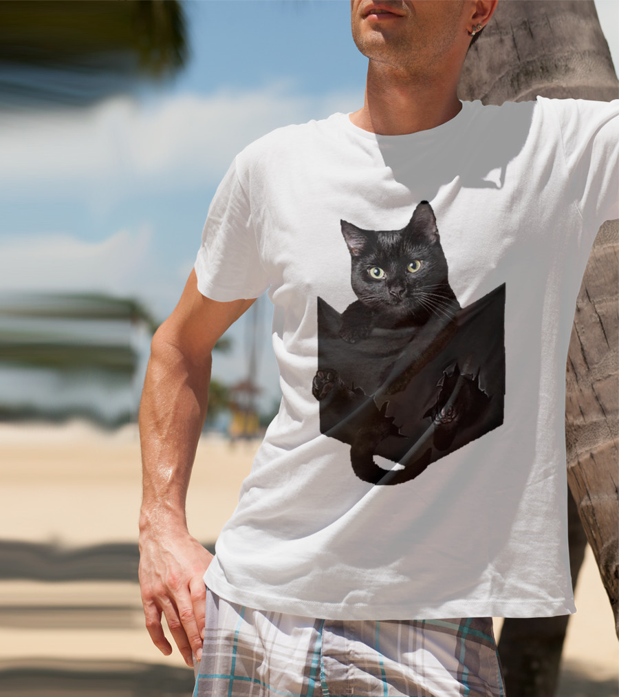 Cat In Pocket Black Cat Inside Pocket Bac Playful T-Shirt