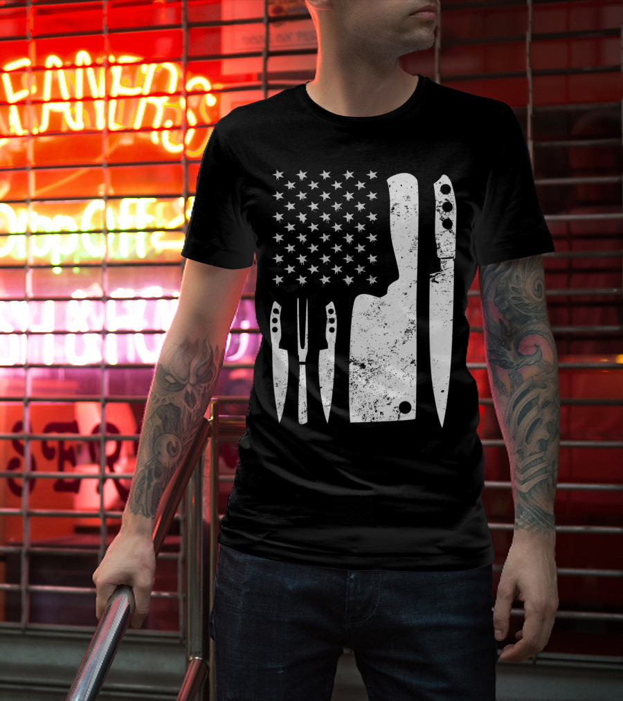 Chef Knife US Flag T-Shirt