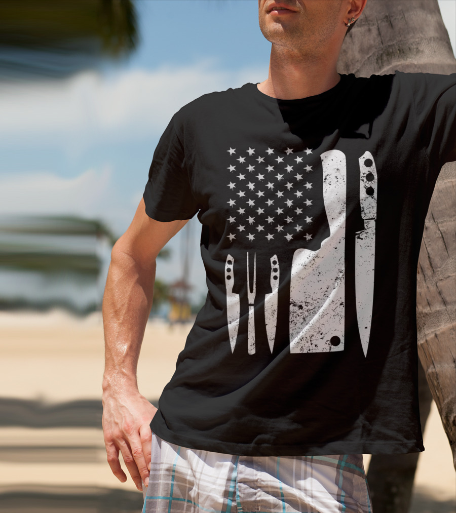 Chef Knife US Flag T-Shirt