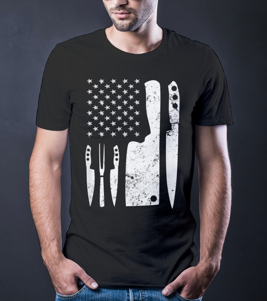 Chef Knife US Flag T-Shirt