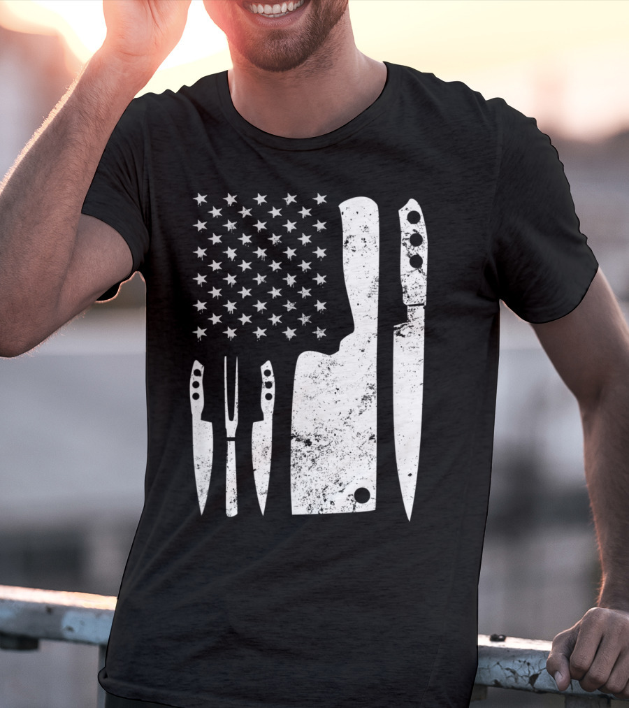 Chef Knife US Flag T-Shirt