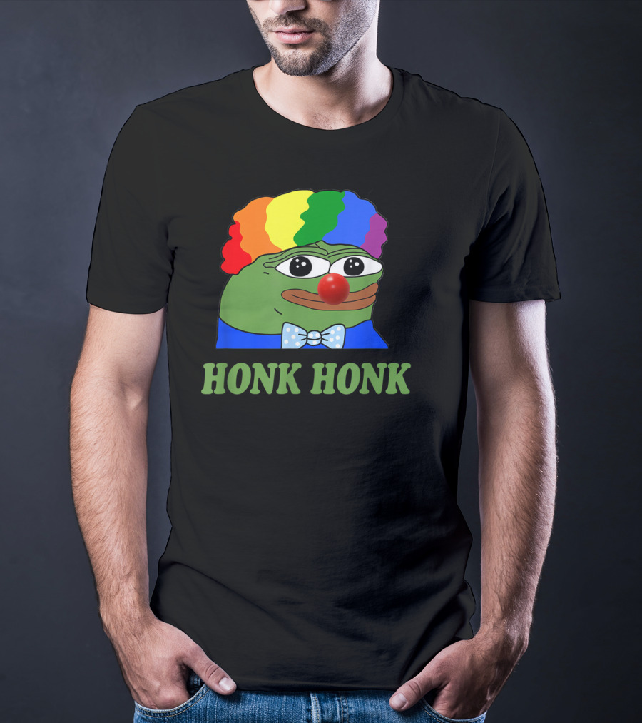 Clown Pepe Honk Honk HONKLER Meme Rainbow Wig Red Nose Bowtie T-Shirt