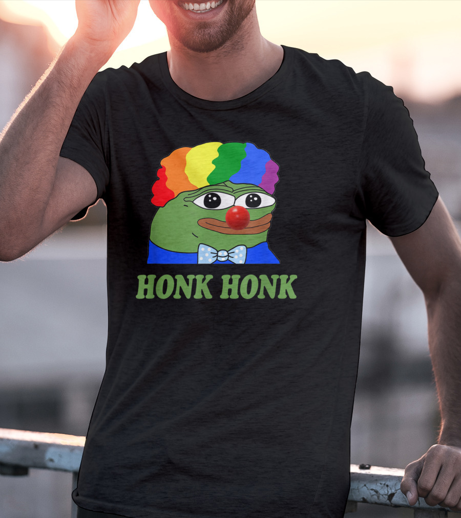 Clown Pepe Honk Honk HONKLER Meme Rainbow Wig Red Nose Bowtie T-Shirt