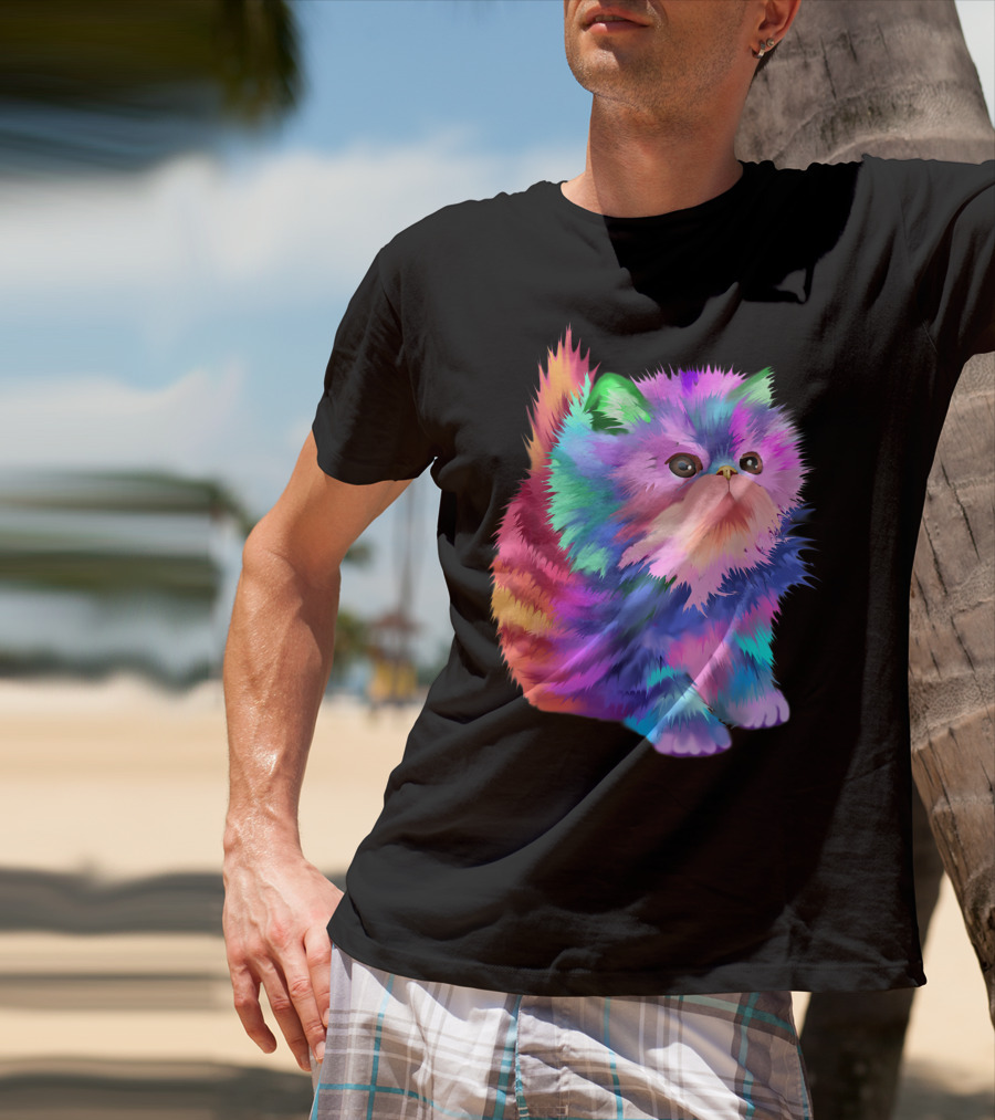 Colorful Rainbow Kitten Rave EDM Cat T-Shirt