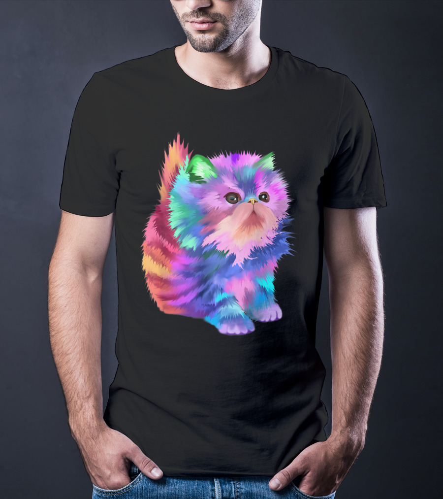 Colorful Rainbow Kitten Rave EDM Cat T-Shirt