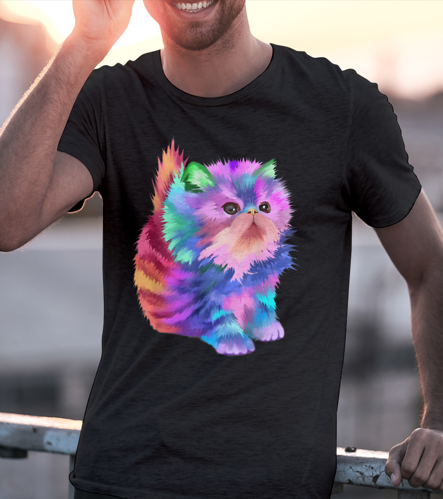 Colorful Rainbow Kitten Rave EDM Cat T-Shirt