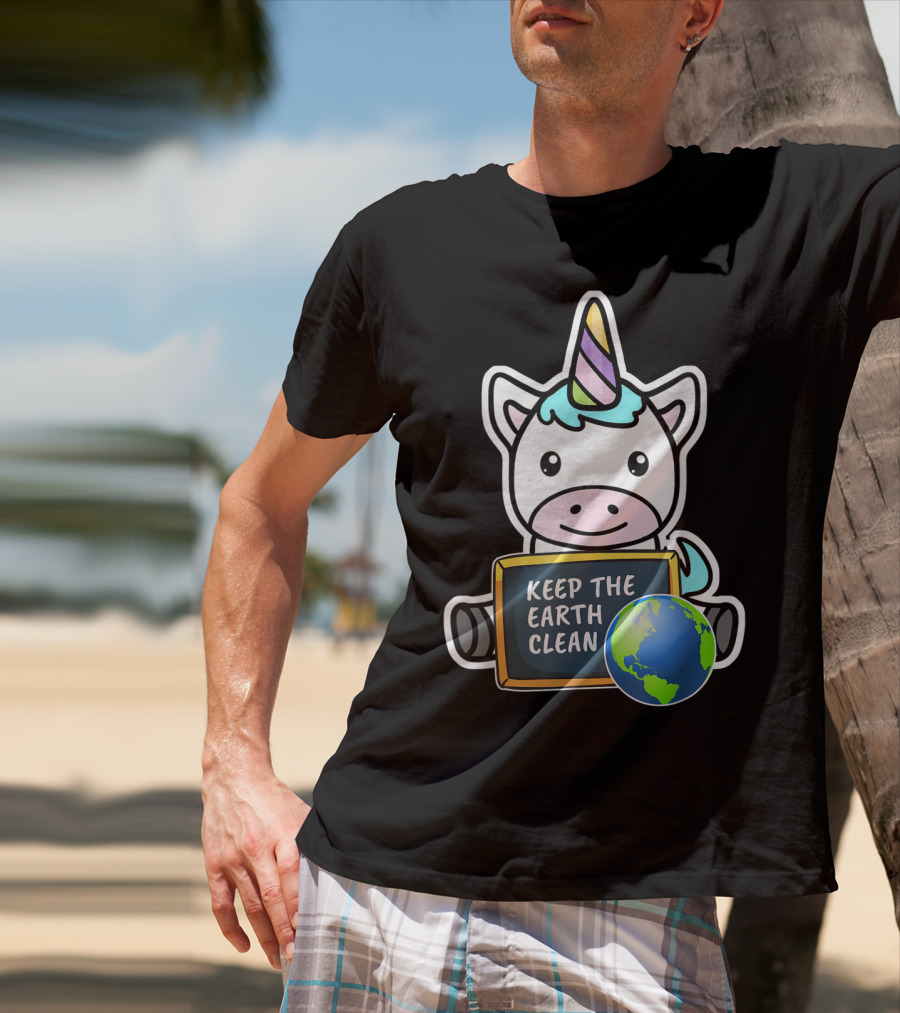 Keep The Earth Clean Cute Earth Day Unicorn T-Shirt