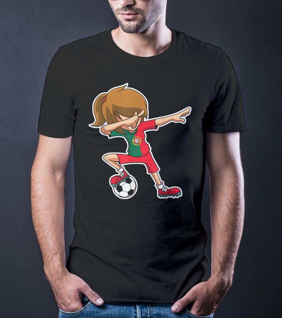 Dabbing Soccer Girl Portugal Jersey Portuguese Football T-Shirt