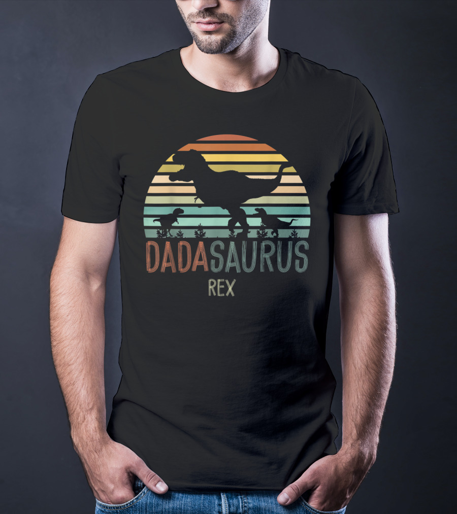 Dada Saurus Rex Retro Sunset Dinosaur T-Shirt
