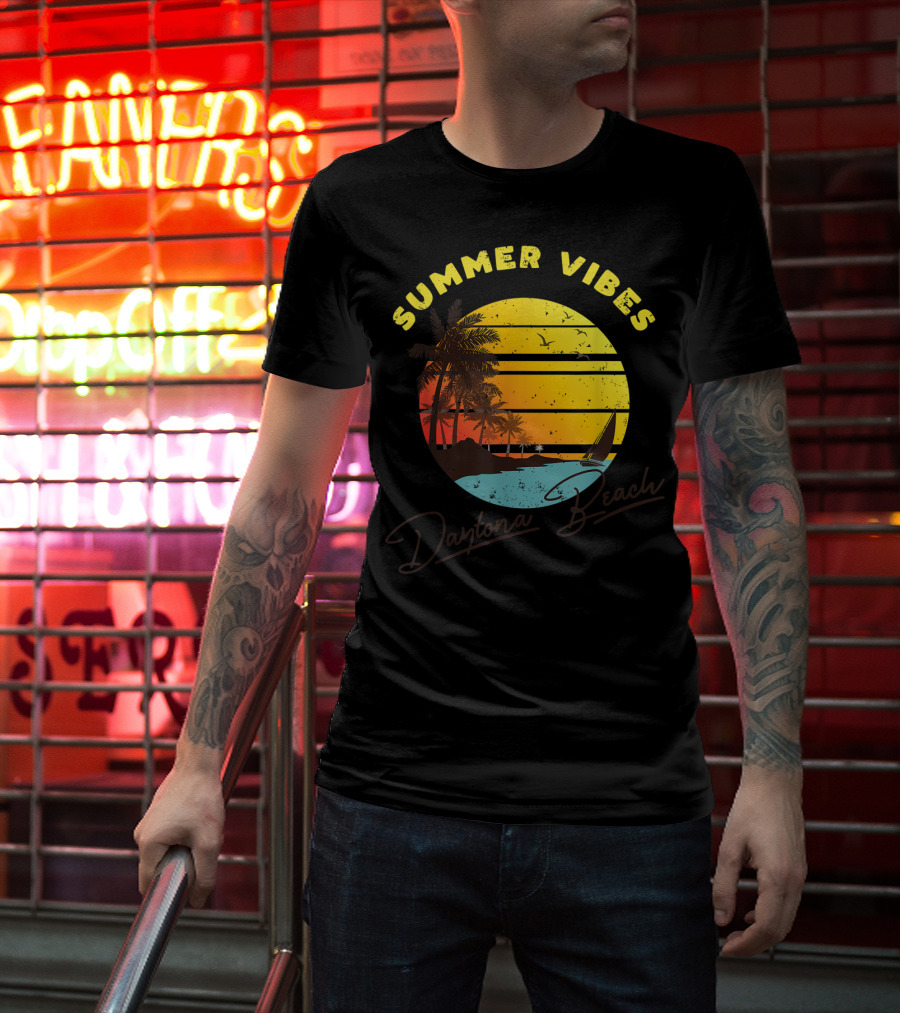 Summer Vibes Daytona Beach Tropical Sunset Palm Trees T-Shirt