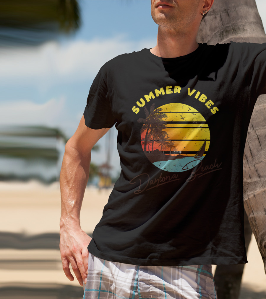 Summer Vibes Daytona Beach Tropical Sunset Palm Trees T-Shirt