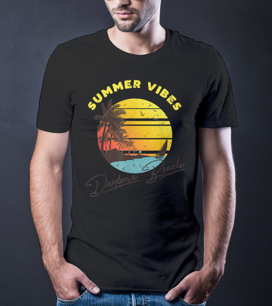 Summer Vibes Daytona Beach Tropical Sunset Palm Trees T-Shirt