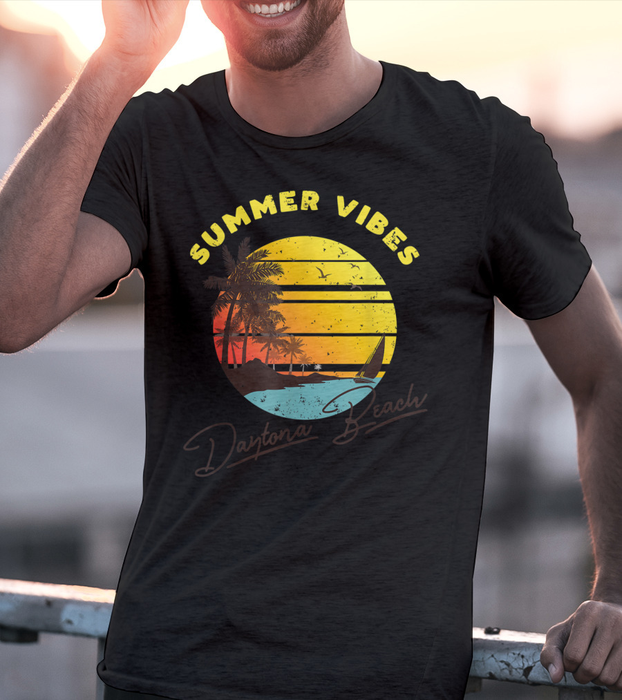 Summer Vibes Daytona Beach Tropical Sunset Palm Trees T-Shirt