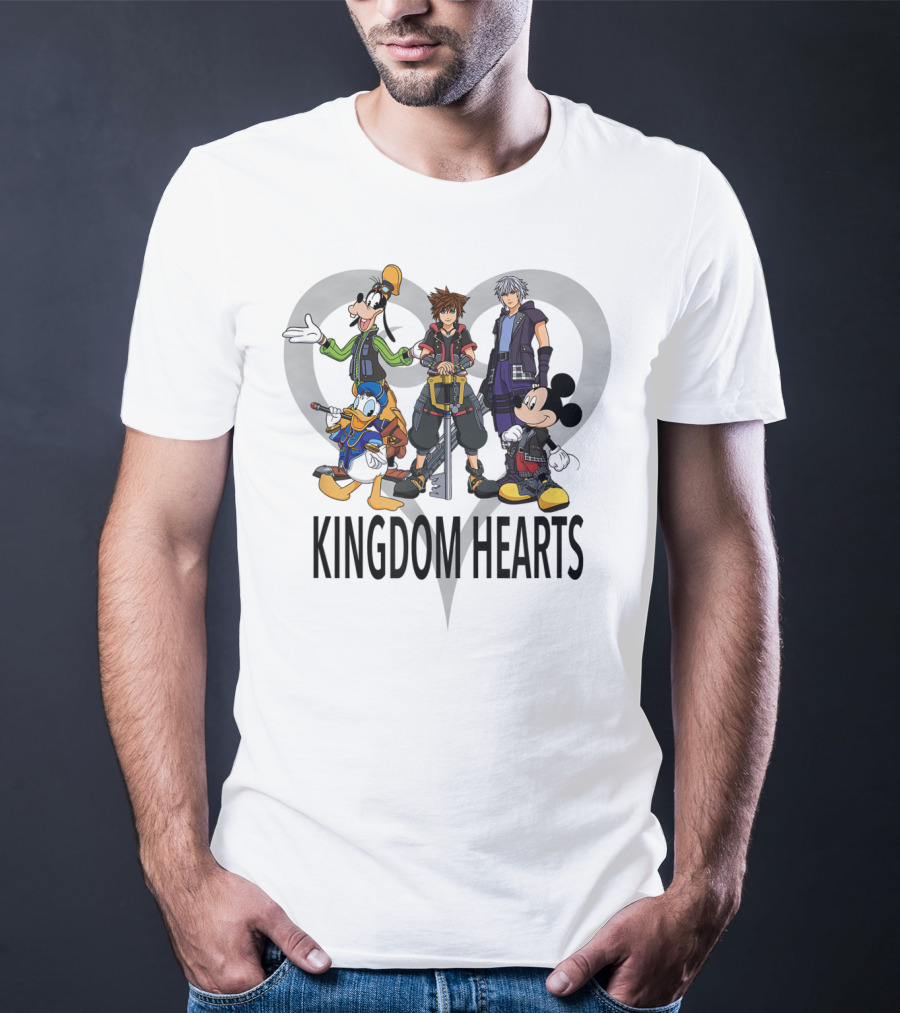 Kingdom Hearts III Characters With Heart Symbol Featuring Goofy Donald Mickey Sora Riku T-Shirt