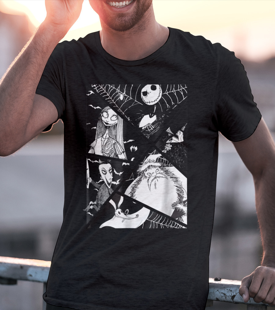 Disney Nightmare Before Christmas Story Jack Sally Zero Oogie Boogie Patchwork T-Shirt