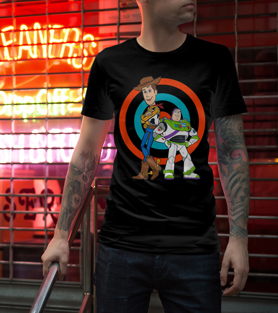 Toy Story Buzz Lightyear And Woody Target Background T-Shirt