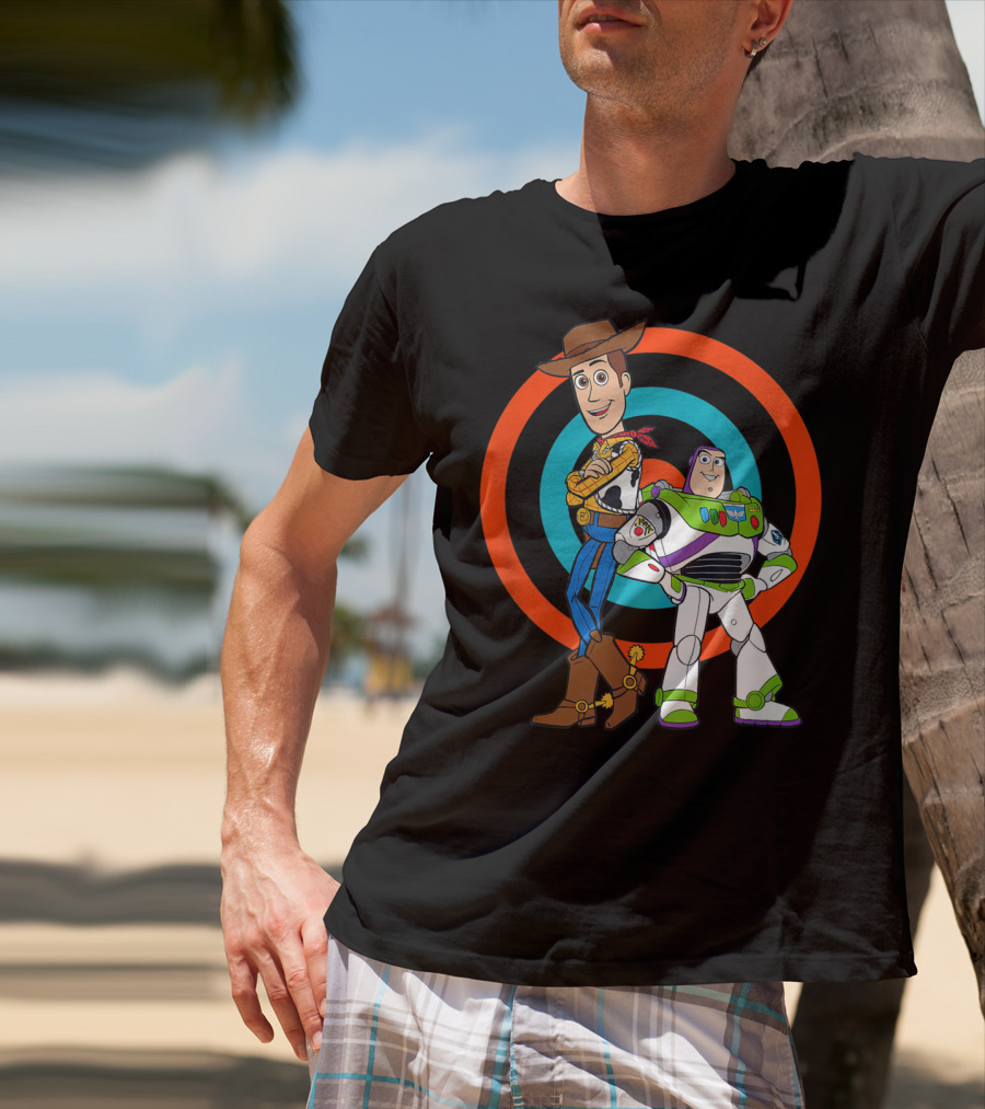 Toy Story Buzz Lightyear And Woody Target Background T-Shirt
