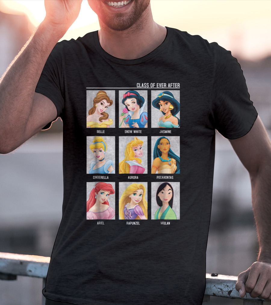 Disney Princesses Class Of Ever After Belle Snow White Jasmine Cinderella Aurora Pocahontas Ariel Rapunzel Mulan T-Shirt