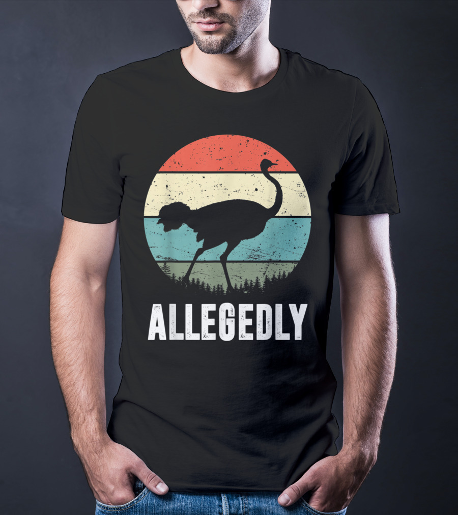 Allegedly Ostrich Silhouette Retro Stripes T-Shirt