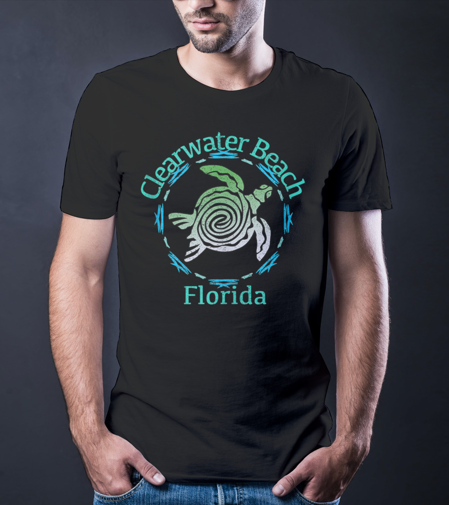 Clearwater Beach Florida Vintage Tribal Turtle T-Shirt