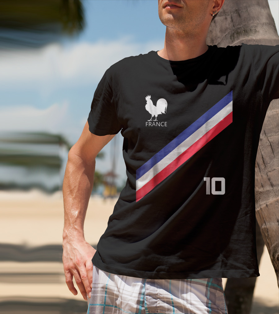 France Jersey Soccer French Football Rooster Stripe Number 10 T-Shirt