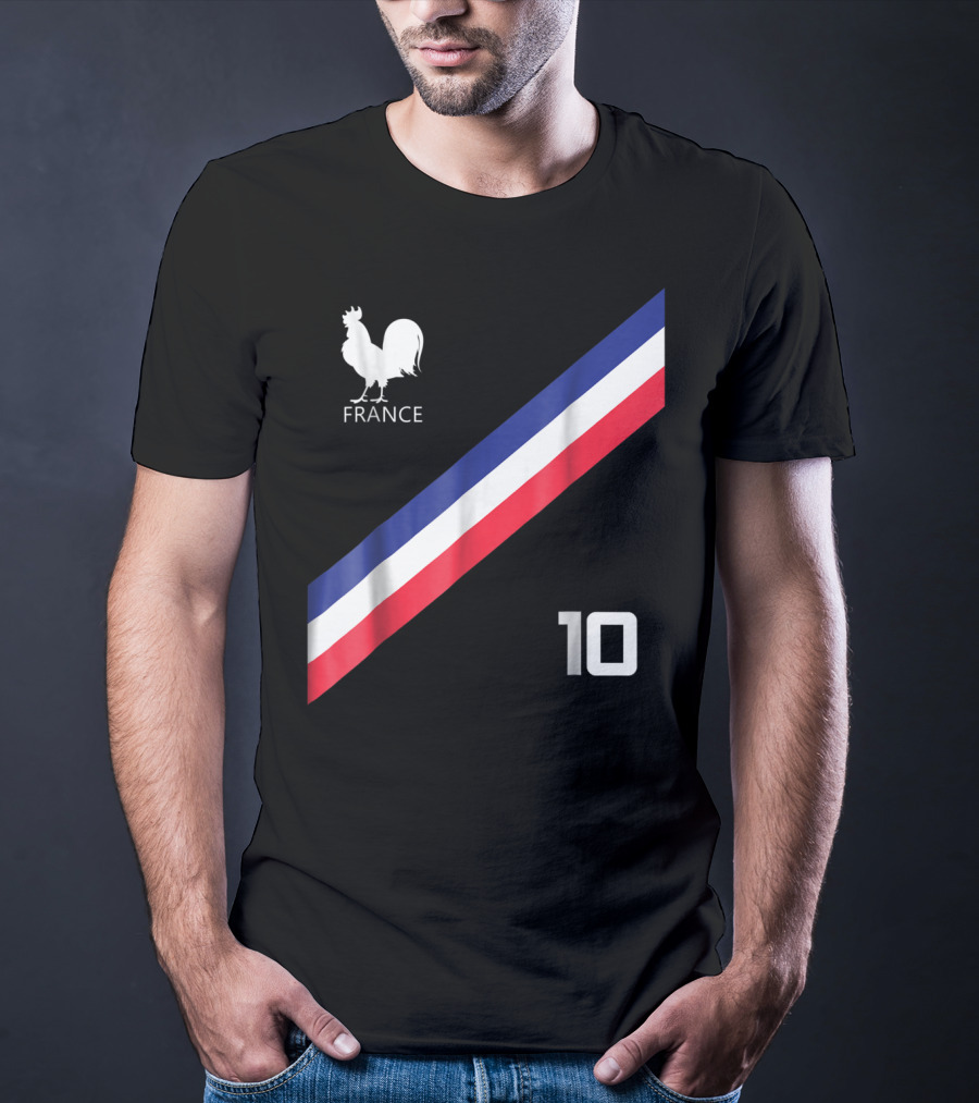 France Jersey Soccer French Football Rooster Stripe Number 10 T-Shirt
