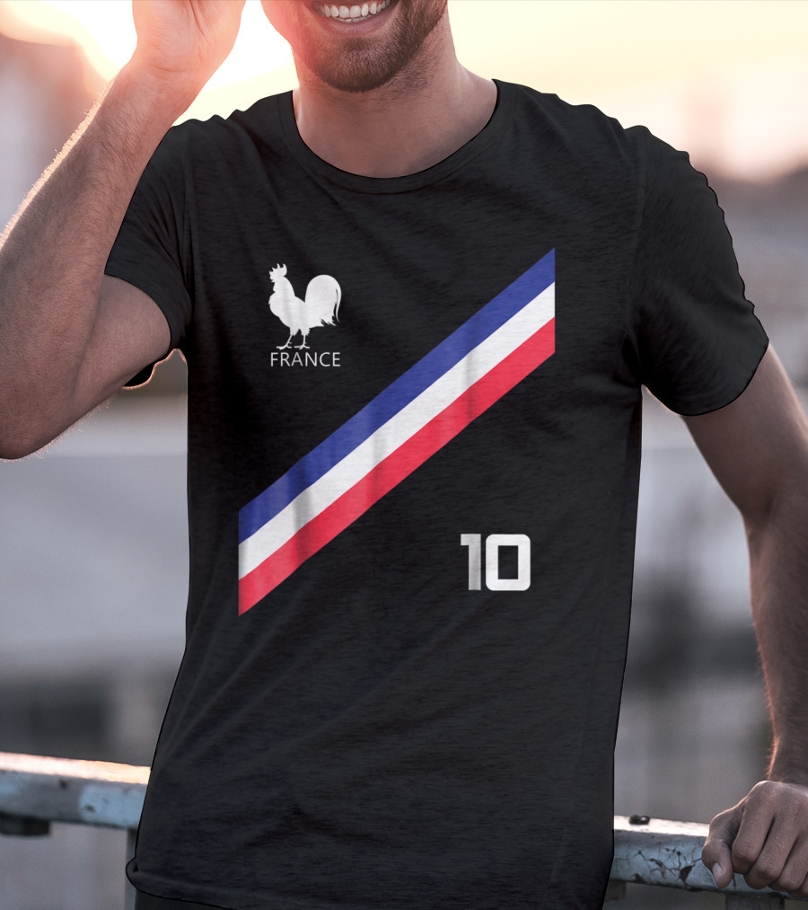 France Jersey Soccer French Football Rooster Stripe Number 10 T-Shirt
