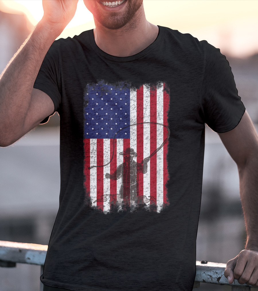 American Flag Fly Fishing Fisherman T-Shirt