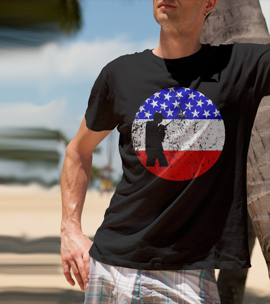 American Flag Vintage Fisherman Silhouette Rustic Retro Fishing T-Shirt