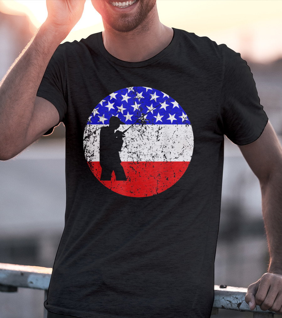 American Flag Vintage Fisherman Silhouette Rustic Retro Fishing T-Shirt