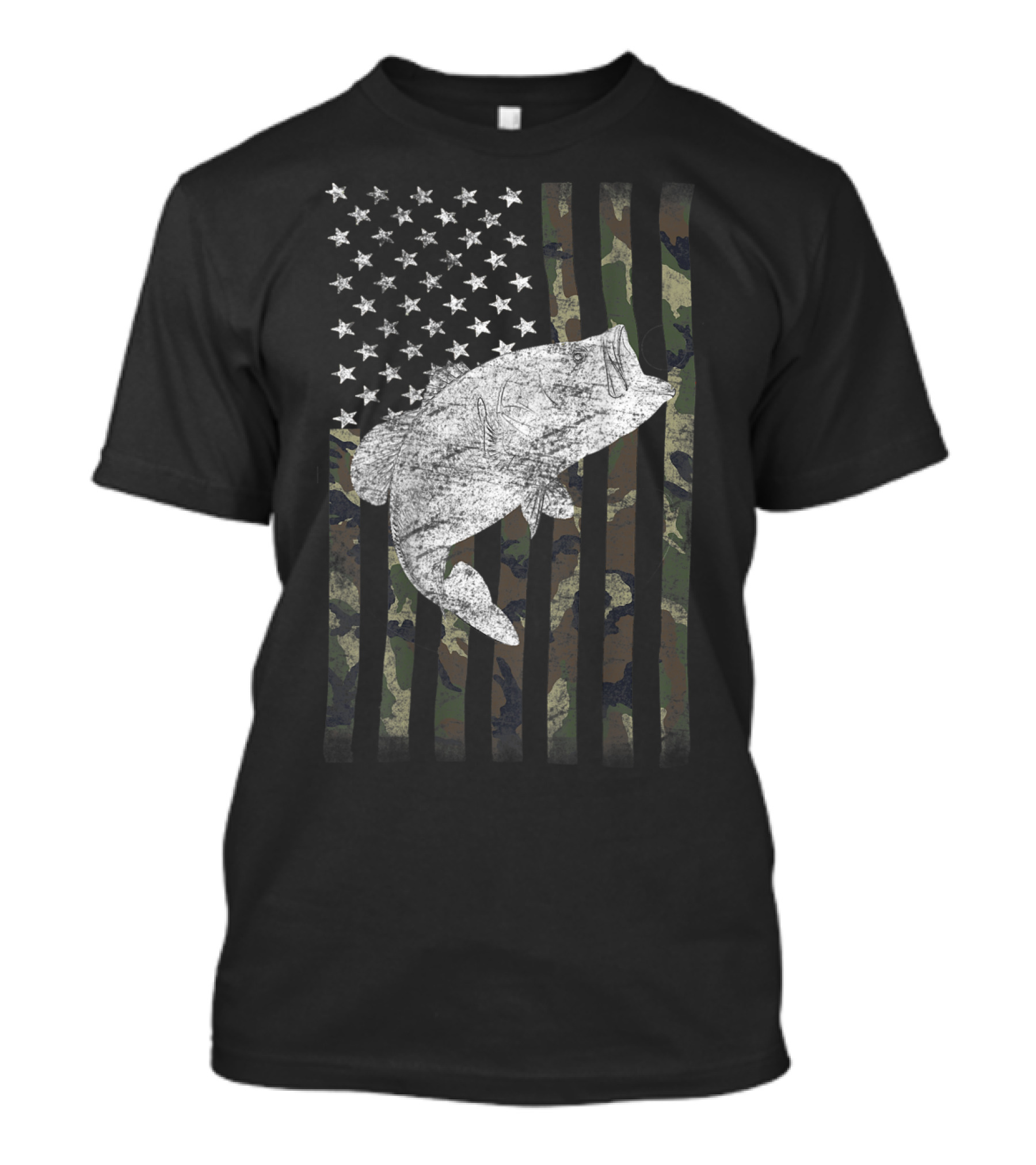 Big Mouth Bass Fishing Camouflage Flag With Stars T-Shirt