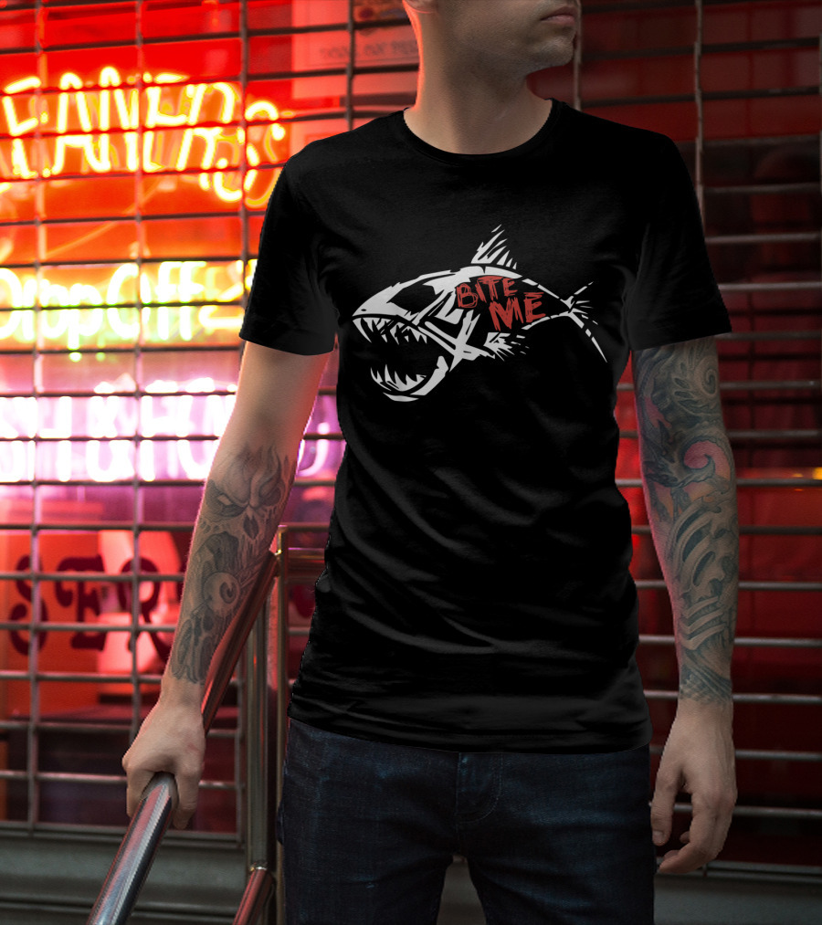 Bite Me Shark Skeleton Funny Fishing T-Shirt