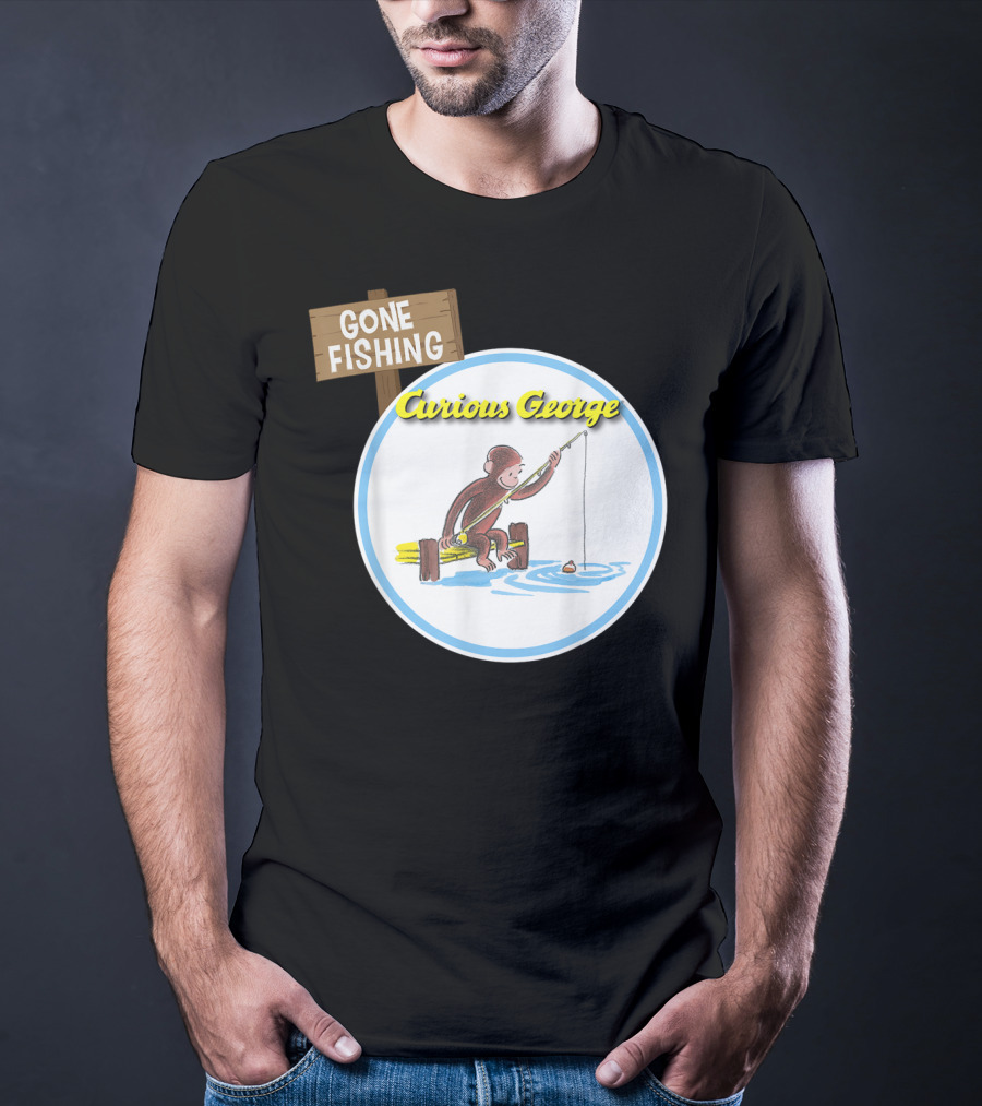 Curious George Gone Fishing Sign And Circle Scene T-Shirt