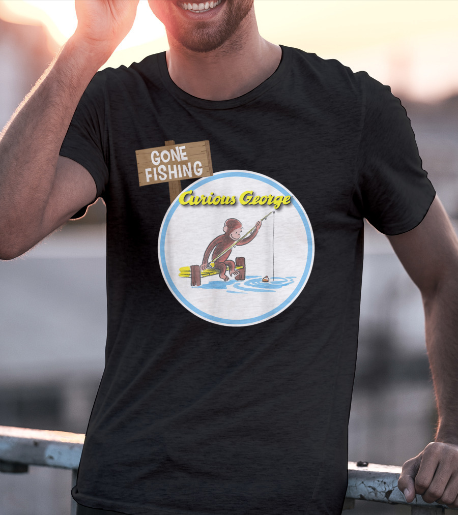 Curious George Gone Fishing Sign And Circle Scene T-Shirt