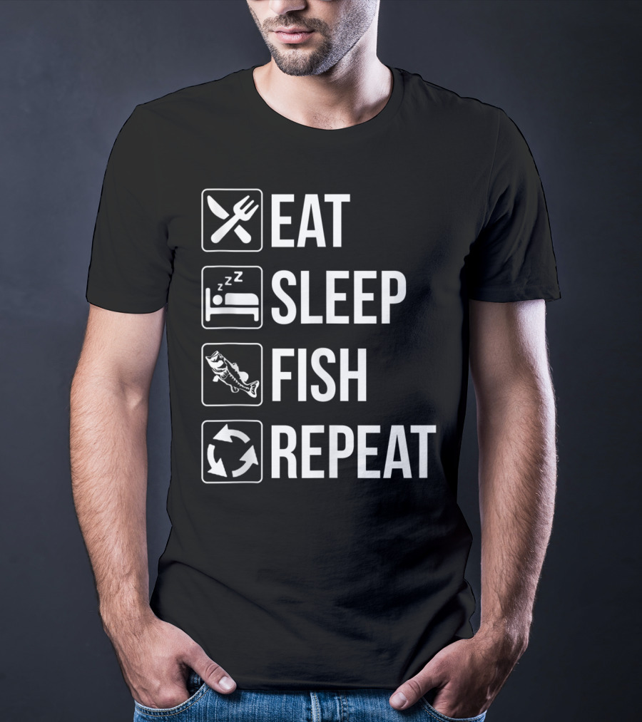 Eat Sleep Fish Repeat Tank Top Funny Fishing Fisherman Iconic Routine Symbols T-Shirt