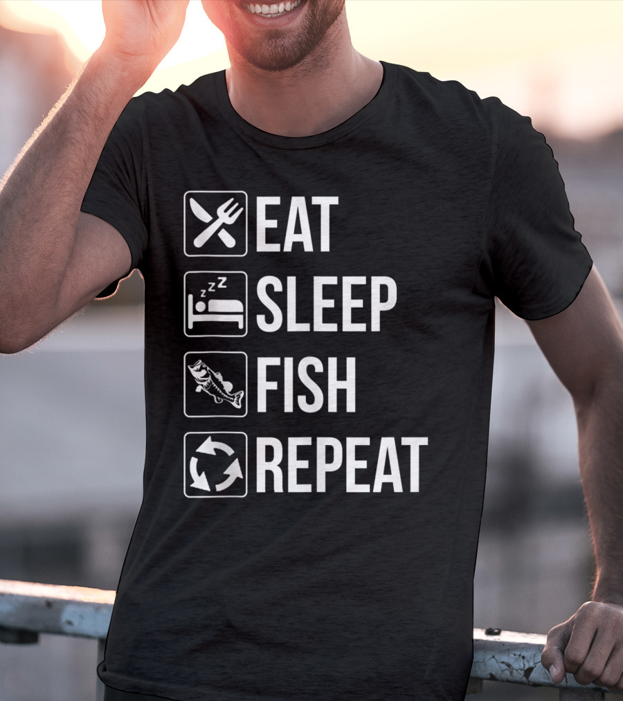 Eat Sleep Fish Repeat Tank Top Funny Fishing Fisherman Iconic Routine Symbols T-Shirt