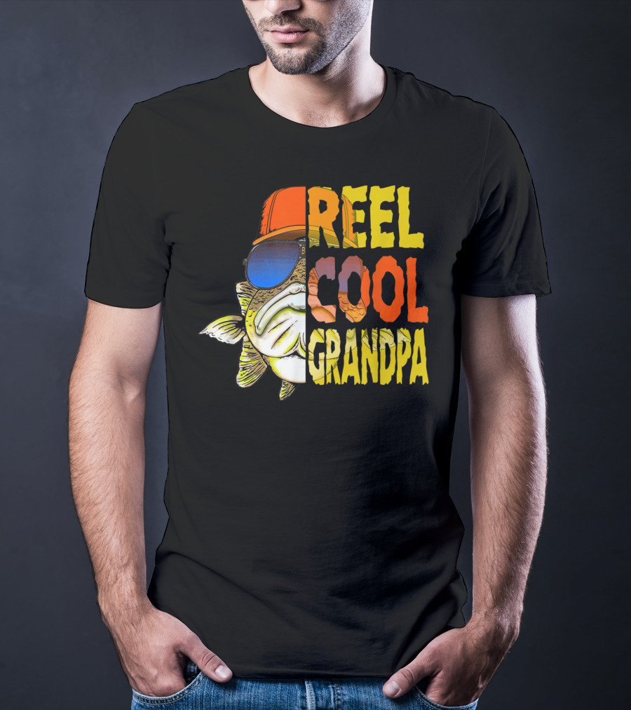 Reel Cool Grandpa Fishing Grandpa Fish Wearing Sunglasses And Hat T-Shirt