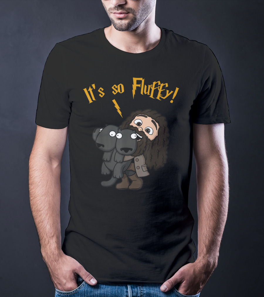 It's So Fluffy Funny Harry Magical Wizard Potter Hagrid Holding Fluffy Three-Headed Dog T-Shirt