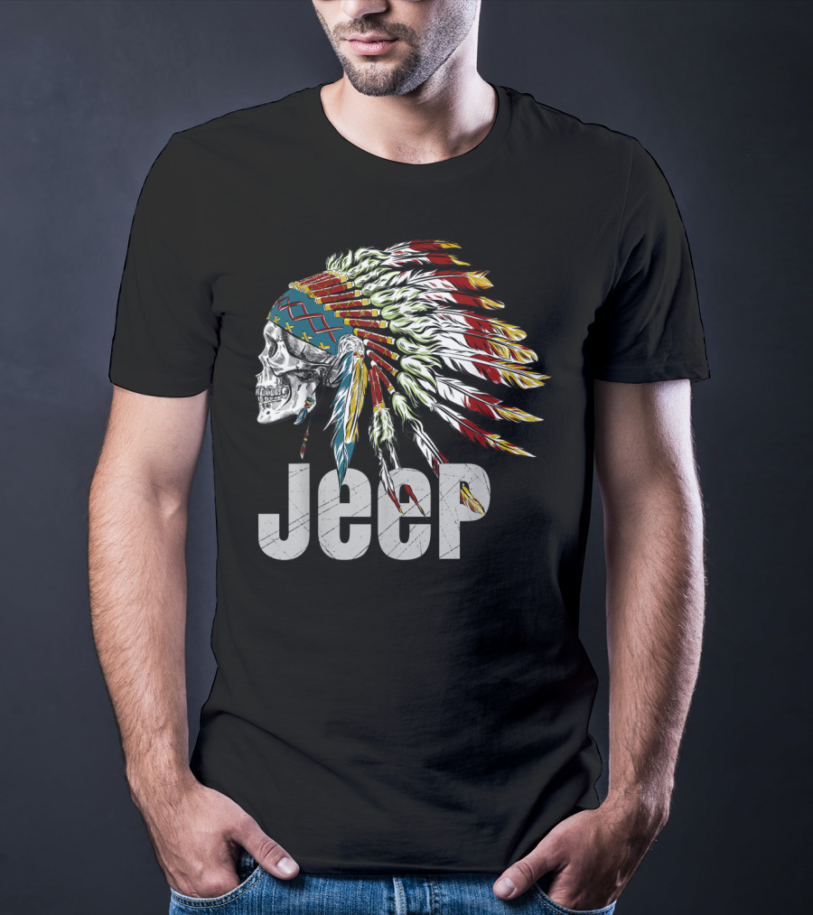 Jeep Skull Wearing Native American Headdress T-Shirt