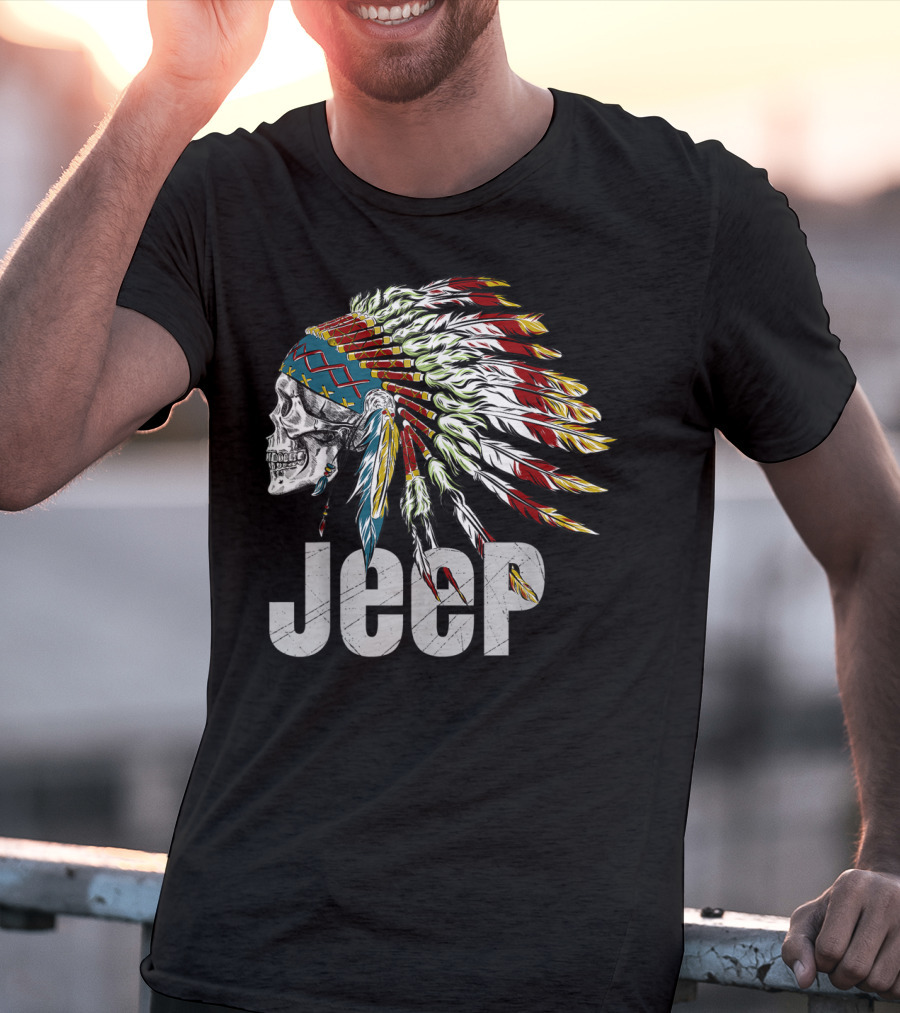 Jeep Skull Wearing Native American Headdress T-Shirt