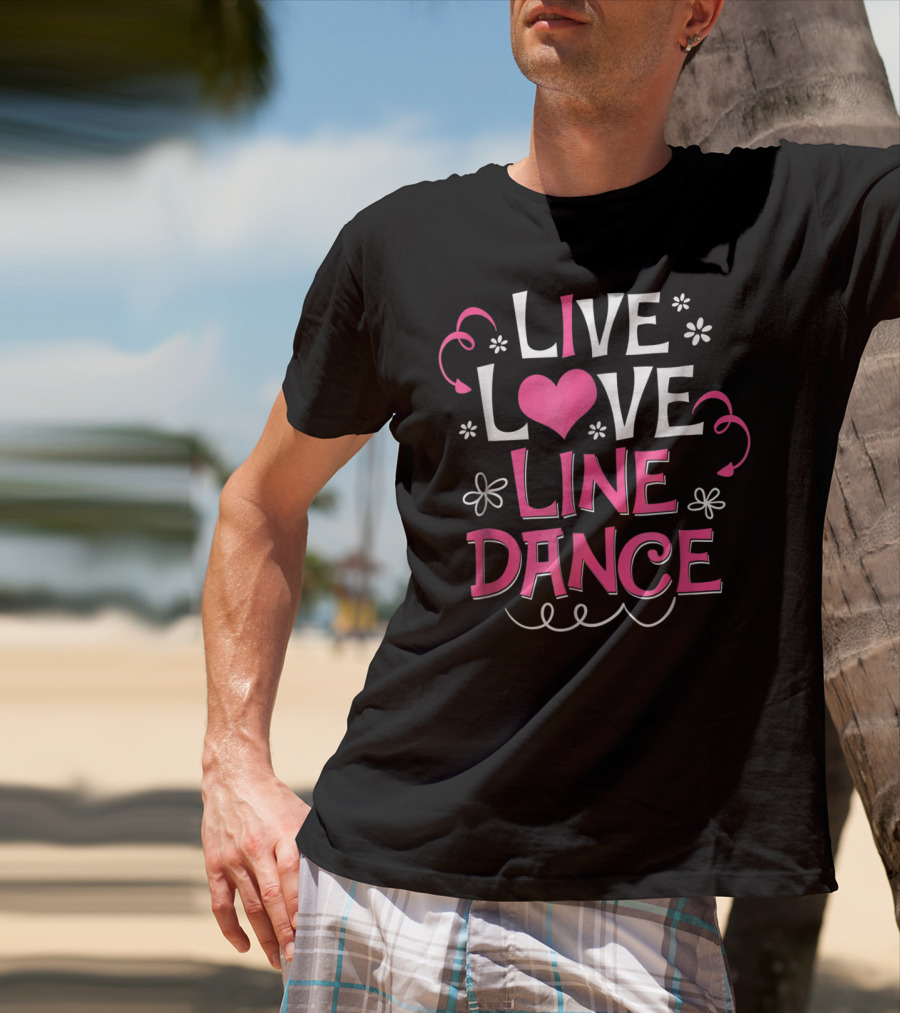 Live Love Line Dance Cute Line Dancing Heart And Flowers T-Shirt
